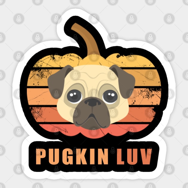 Pugkin Luv Jackolantern Pug Gourd Fleabag Puppy. Sticker by Maxx Exchange